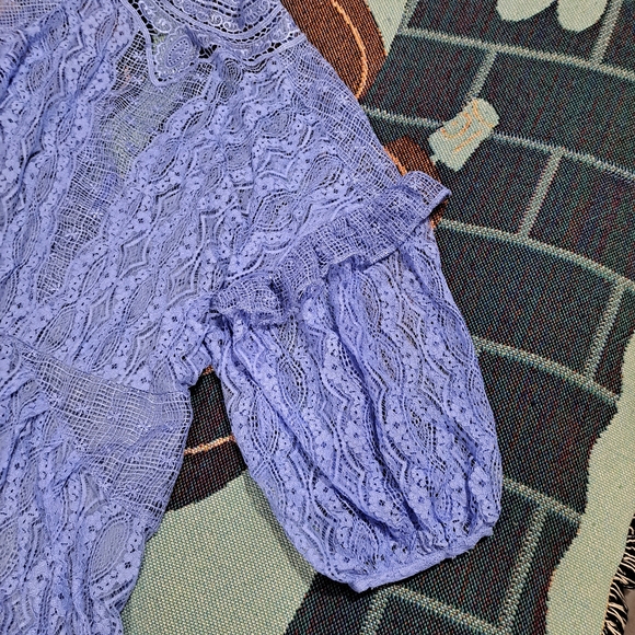 🌈FREE PEOPLE LACE PUFF SLEEVE BOHO MINI TUNIC DRESS-XS - Picture 7 of 10
